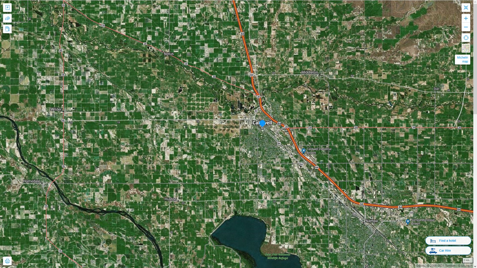 Caldwell idaho Highway and Road Map with Satellite View